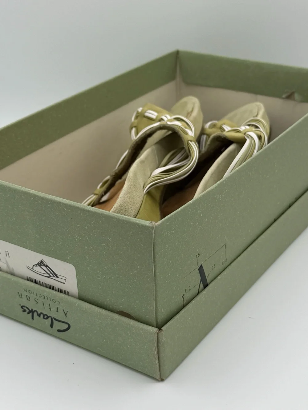 Clarks Artisan Collection Green White Woven Leather Wedge Thong Sandals Size 8M